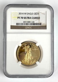 NGC Graded 2014 US $25 Gold Eagle Gold Coin PF70 Ultra Cameo