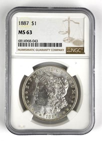 NGC Graded 1887 US $1 Morgan Silver Dollar MS63