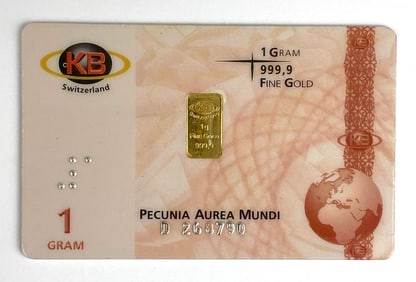 KB Switzerland 1 Gram .9999 Fine Gold Ingot/ Bar
