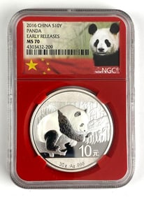 NGC Graded 2016 China 10 Yuan Panda 30 Gram .999 Silver MS70