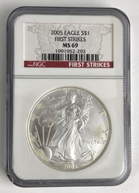 NGC Graded 2005 US $1 American Silver Eagle Silver Dollar MS69