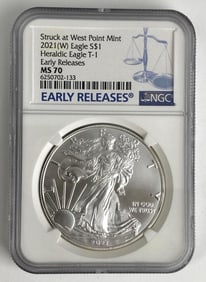 NGC Graded 2021 W US $1 American Silver Eagle Silver Dollar MS70