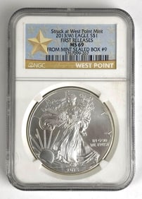 NGC Graded 2013 W US $1 American Silver Eagle Silver Dollar MS69