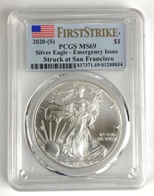 PCGS Graded 2020 S US $1 American Silver Eagle Silver Dollar MS69