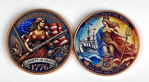 Group of 2 Colorized 1 oz .999 Fine Copper Rounds