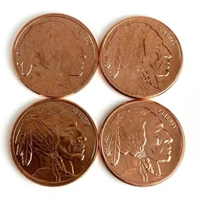 Group of 4 Buffalo Design 1 oz .999 Fine Copper Rounds