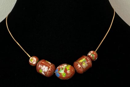 14K Yellow Gold Cloisonné Bead Necklace
