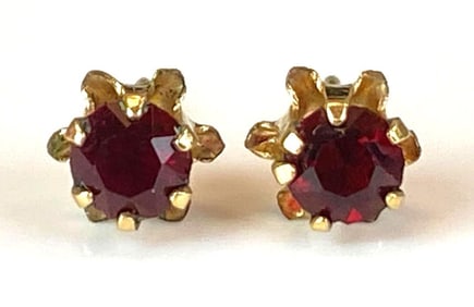 Pair of 14K Yellow Gold Red CZ Stud Earrings