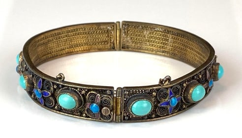 Gold Filled Turquoise Hinged Bangle