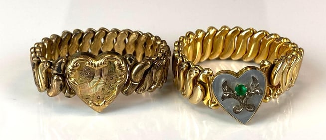 Group of 2 Vintage Gold Filled Heart Expansion Bracelets