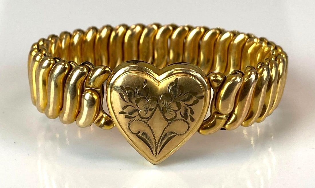 Vintage Lady Launton Bigney Gold Filled Heart Expansion Bracelet: Vintage Lady Launton Bigney Gold Filled Heart Expansion Bracelet
