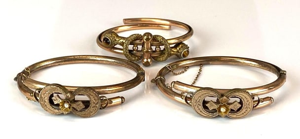 Group of 3 Gold Filled Hinged Cuff Bracelets