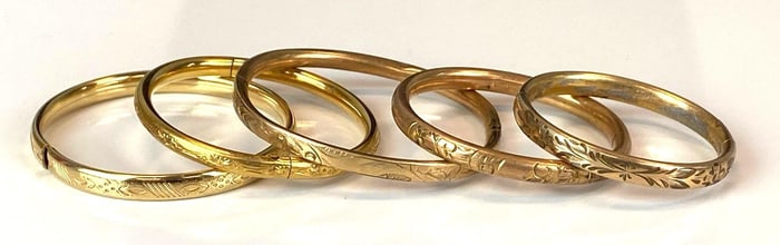Group of 5 Gold Filled Hinged Cuff Bracelets