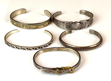Group of 5 Sterling Silver Cuff Bracelets