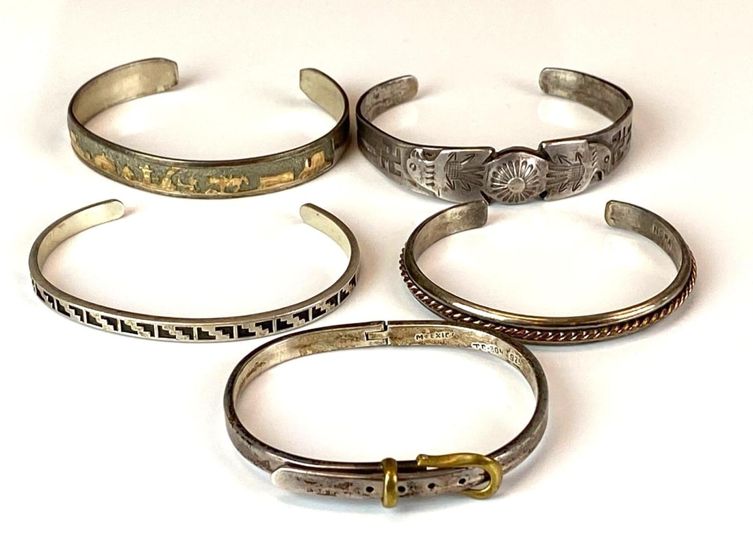 Group of 5 Sterling Silver Cuff Bracelets (1 of 2)