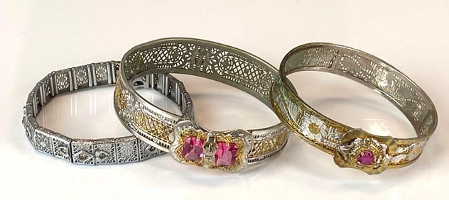 Group of 3 Victorian Cuff Coatume Jewelry Bracelets
