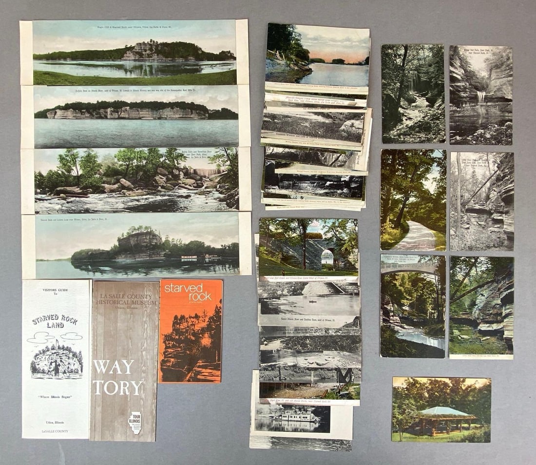 Group of Starved Rock Illinois State Park Postcards and More: Includes Visitors guide, concrete bridge, Buffalo rock and more
