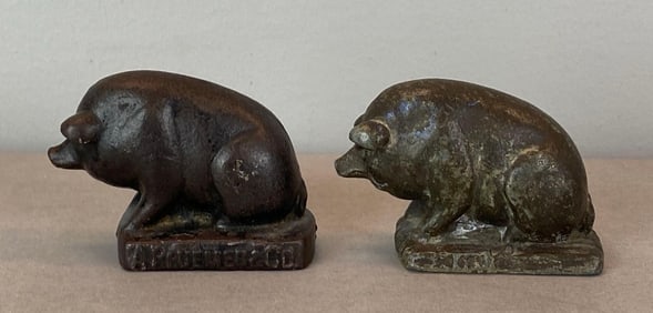Group of 2 Cast Iron Pig Paper Weights
