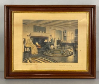 Signed Wallace Nutting An Afternoon Tea Hand Colored  Print