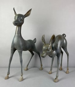Group of 2 Vintage Brass Deer/Fawn Statues