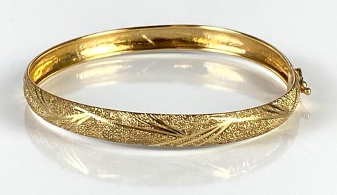 10K Gold Textured Etched Bangle Bracelet