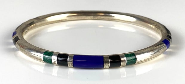 Taxco Sterling Silver Inlayed Bangle