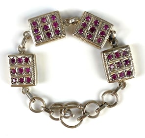 Sterling Silver Link Bracelet with Fuchsia Sapphires