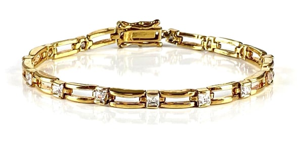 Sterling Silver Vermeil Link Bracelet with CZ Accent Stones
