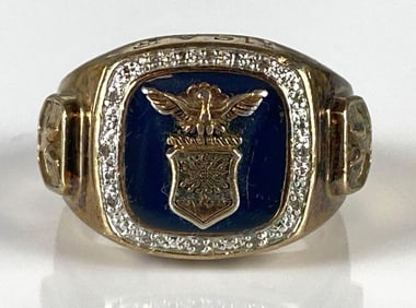 Sterling Silver Vermeil Danbury Mint US Air Force Ring with Diamond Accent Stones