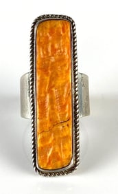 Sterling Silver Orange Spiny Oyster Ring