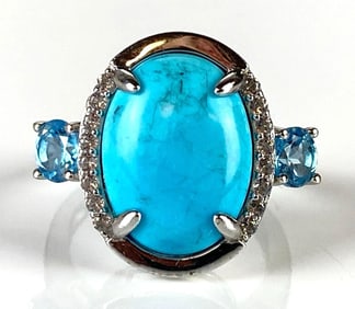 Sterling Silver Turquoise and Topaz Ring