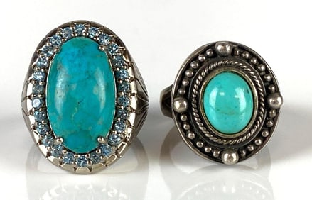 Group of 2 Sterling Silver Turquoise Rings