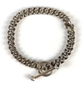 Sterling Silver Link Bracelet with Garnet Accent Stones