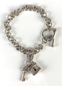 Sterling Silver Circle Link Lock and Key Bracelet