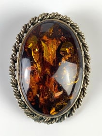 Sterling Silver Amber Brooch