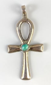 Sterling Silver Turquoise Ankh Necklace Pendant