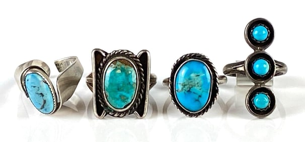 Group of 4 Sterling Silver Turquoise Rings