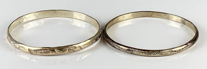 Group of 2 Sterling Silver Etched Bangle Bracelets