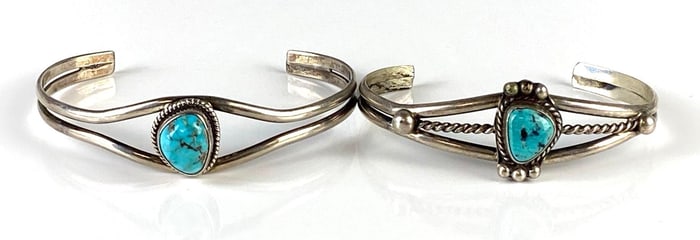 Group of 2 Sterling Silver Turquoise Cuff Bracelets