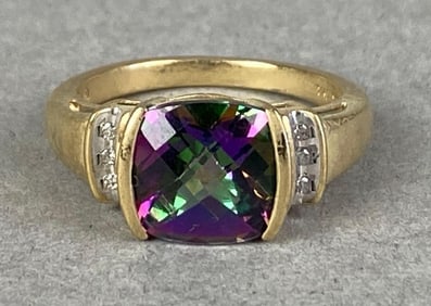 10K Yellow Gold Spinel and Diamond Ring