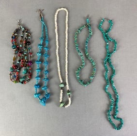 Group of 5 Turquoise Coatume Jewelry Necklaces
