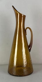 Vintage Blenko Topaz Crackle Glass Pitcher By Winslow Anderson