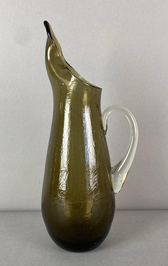 Vintage Blenko Smoke Crackle Art Glass Pitcher By Winslow Anderson (1 of 6)