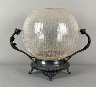 Crackle Glass Floral Base Centerpiece Bowl