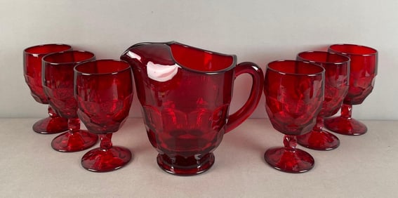Vintage Ruby Red Georgian Glassware and Pitcher