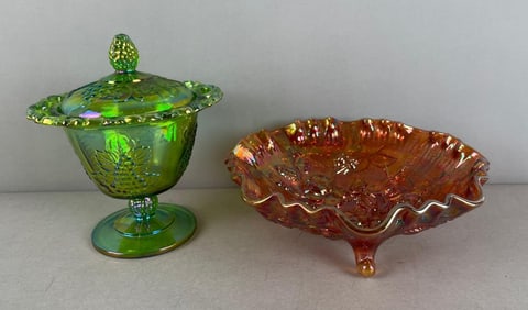 Group of 2 Vintage Carnival Glass Dishes