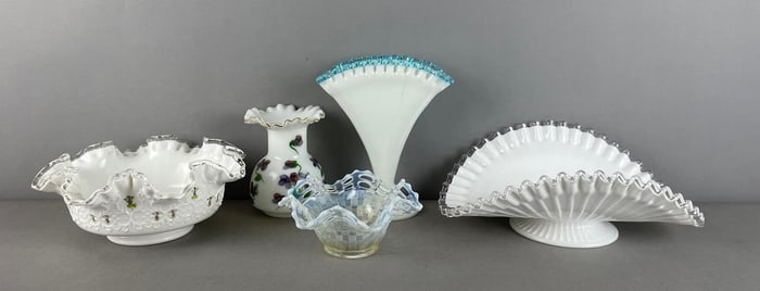 Group of Vintage Ruffle Edge Vases and Bowls