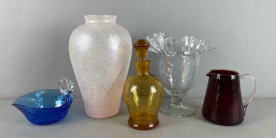 Group of Vintage Assorted Crackle Glass Dishes