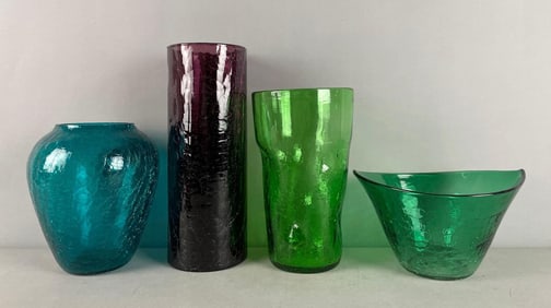 Group of Vintage Crackle Glass Vases