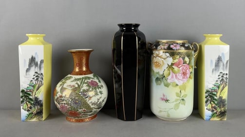 Group of Hand Painted Japanese Vases